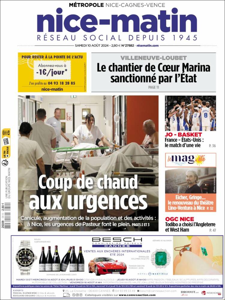 Portada de Nice-Matin (Francia)