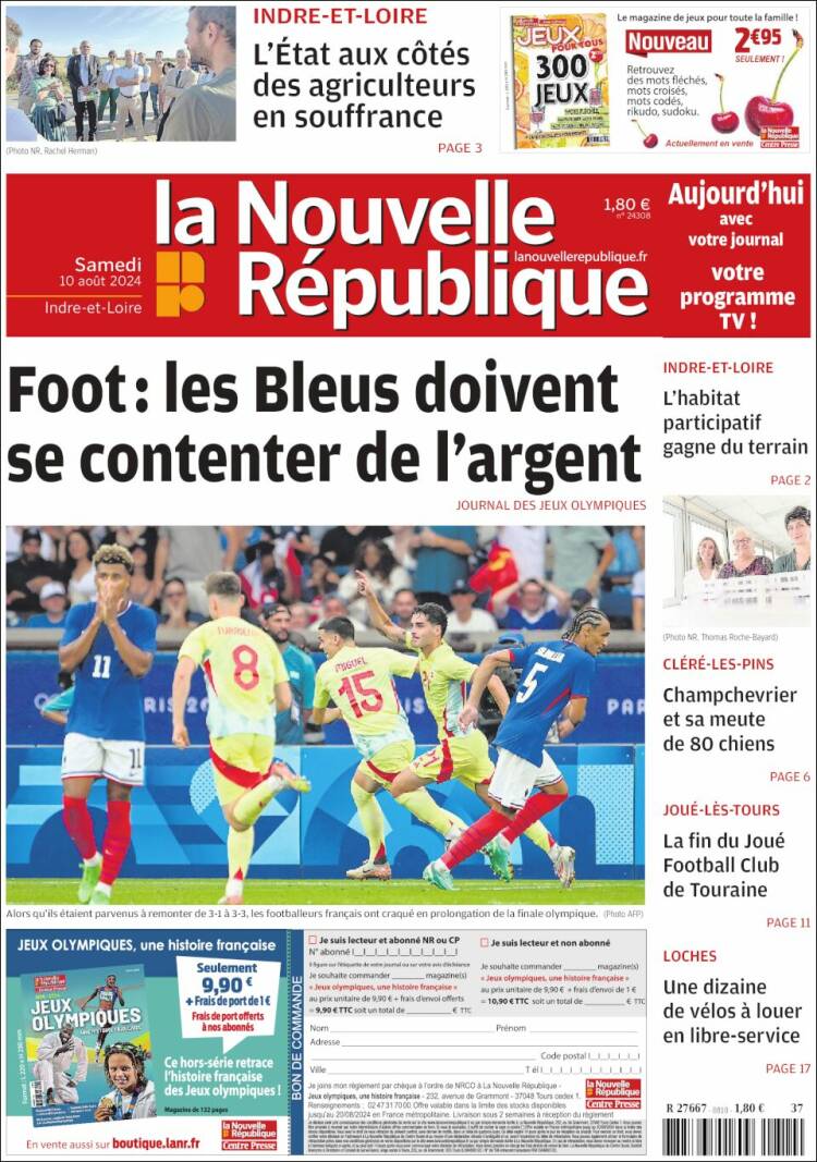 Portada de La Nouvelle Republique (Francia)