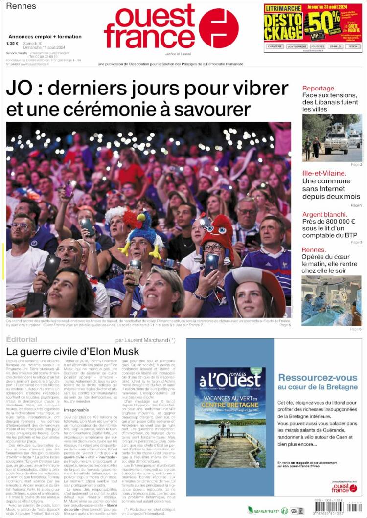 Portada de Ouest France (Francia)