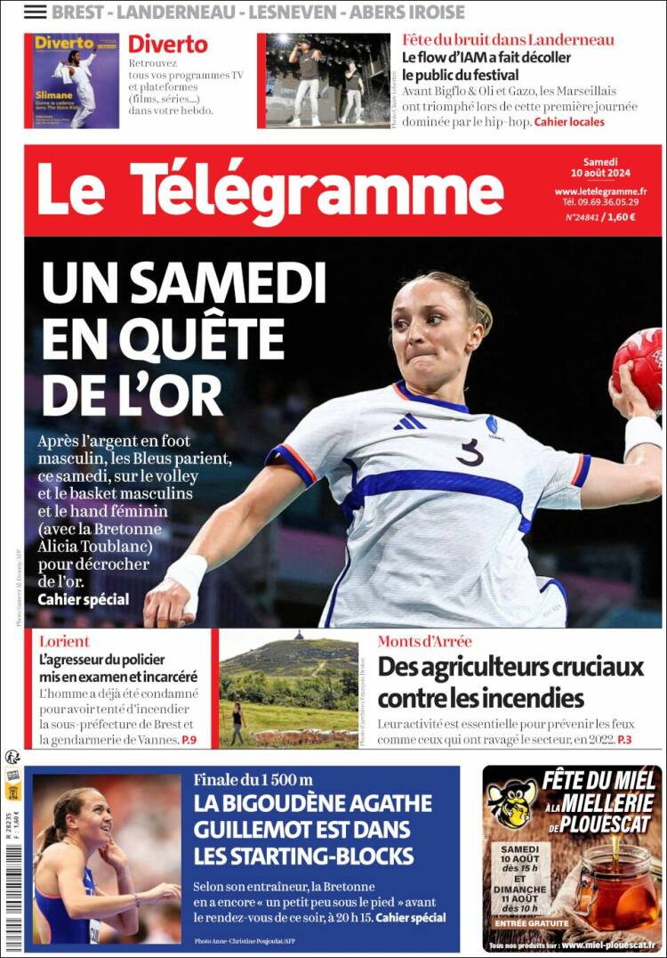 Portada de Télégramme (Francia)