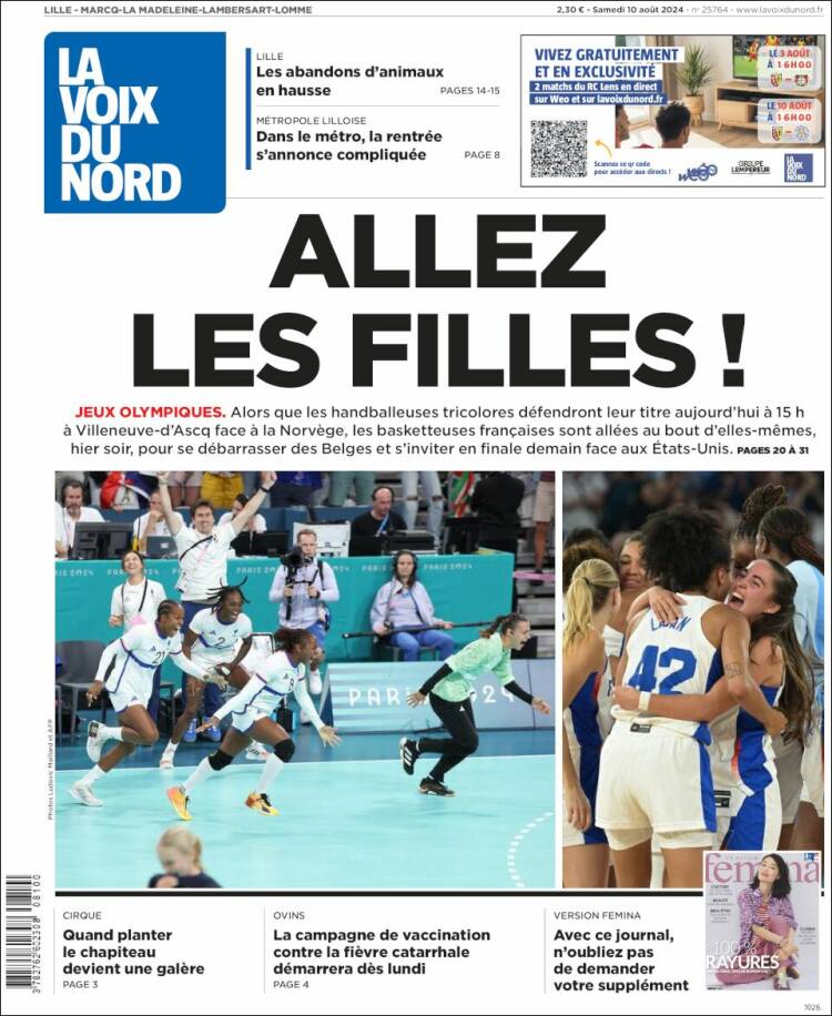 Portada de La Voix du Nord (Francia)