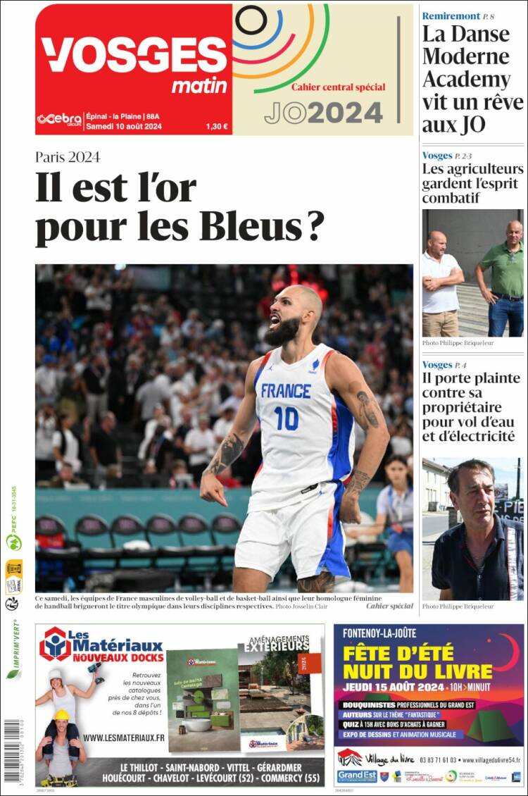 Portada de Vosges Matin (Francia)