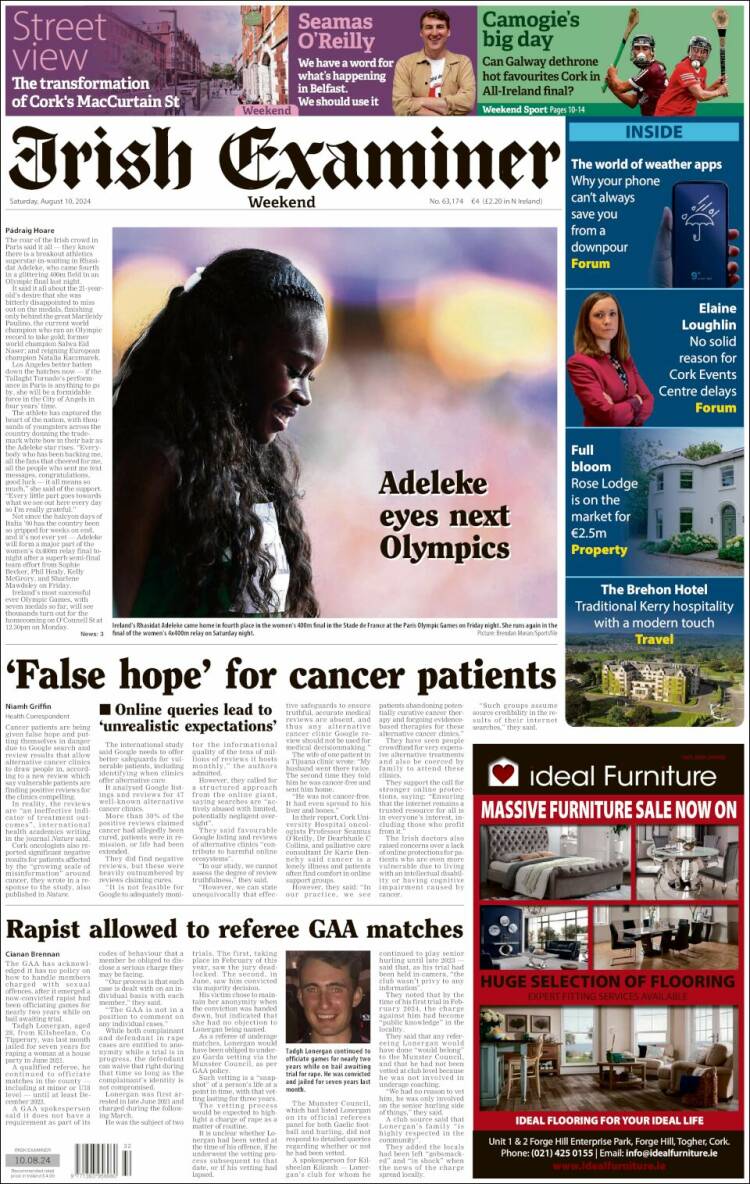 Portada de Irish Examiner (Irlanda)