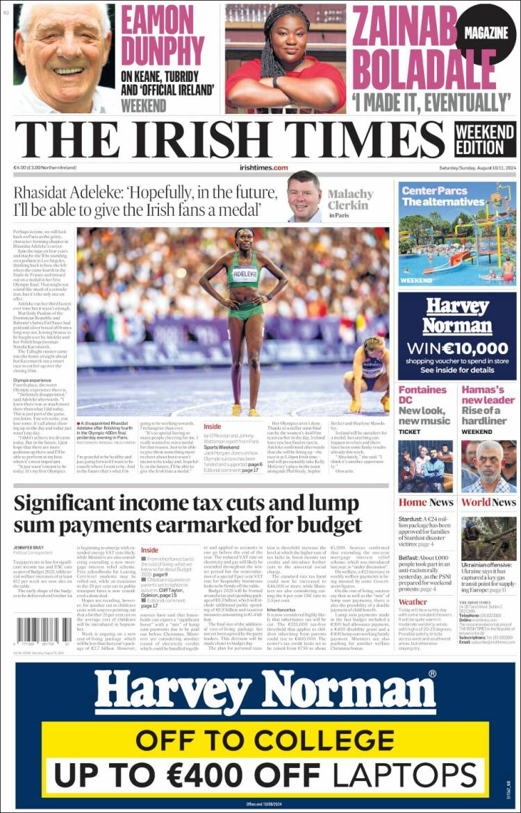 Portada de Irish Times (Irlanda)