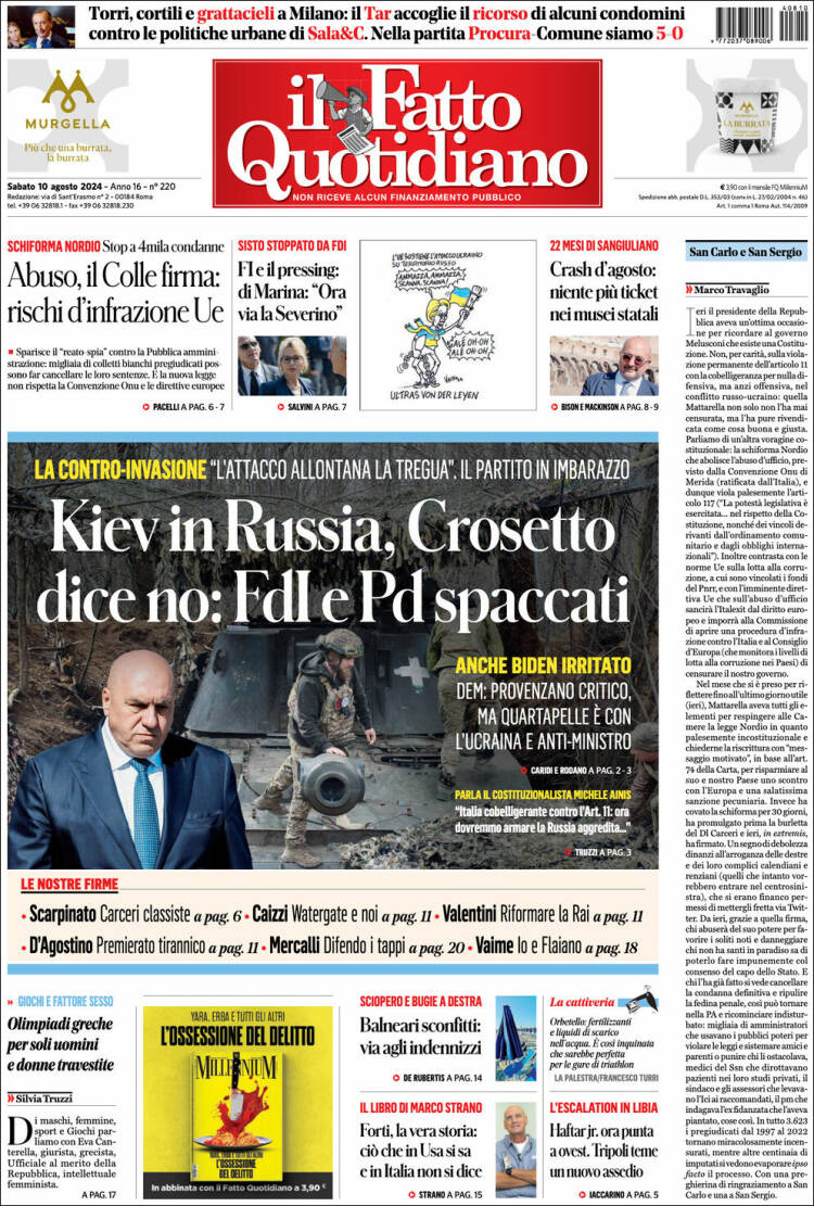 Portada de Il Fatto Quotidiano (Italia)