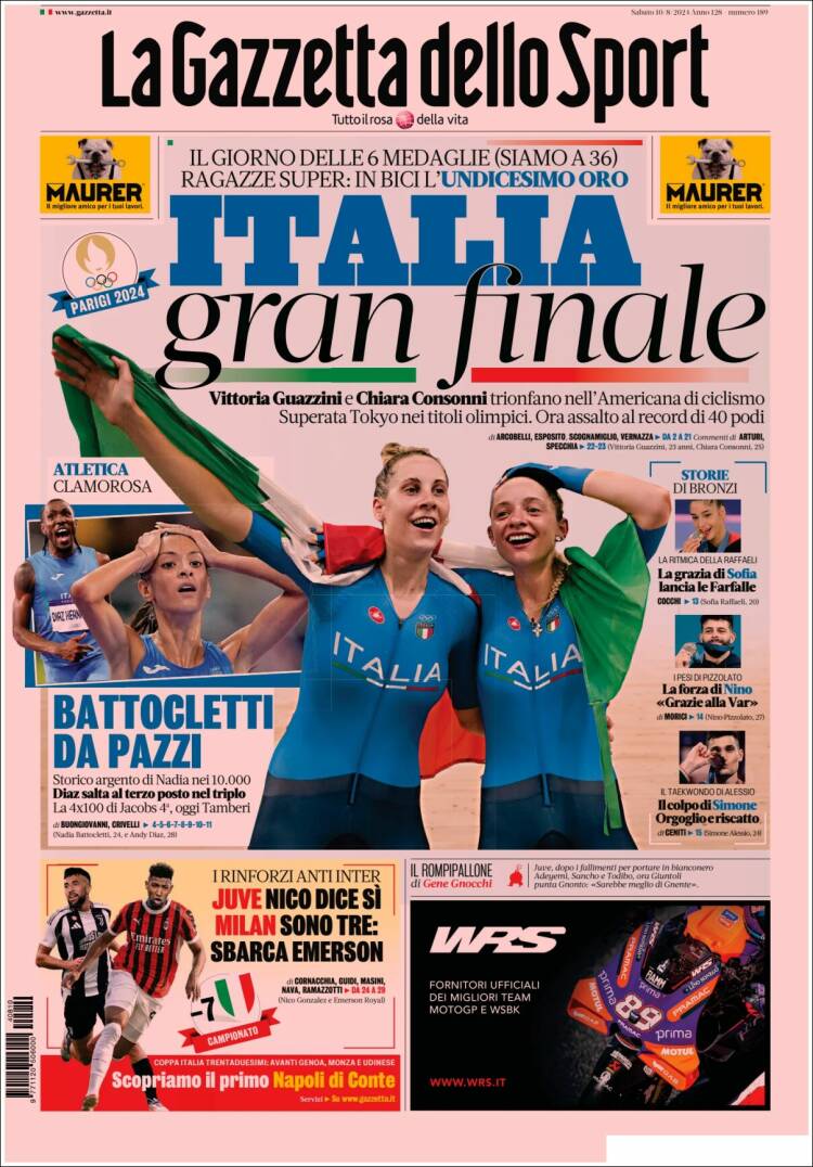 Portada de La Gazzetta dello Sport (Italia)