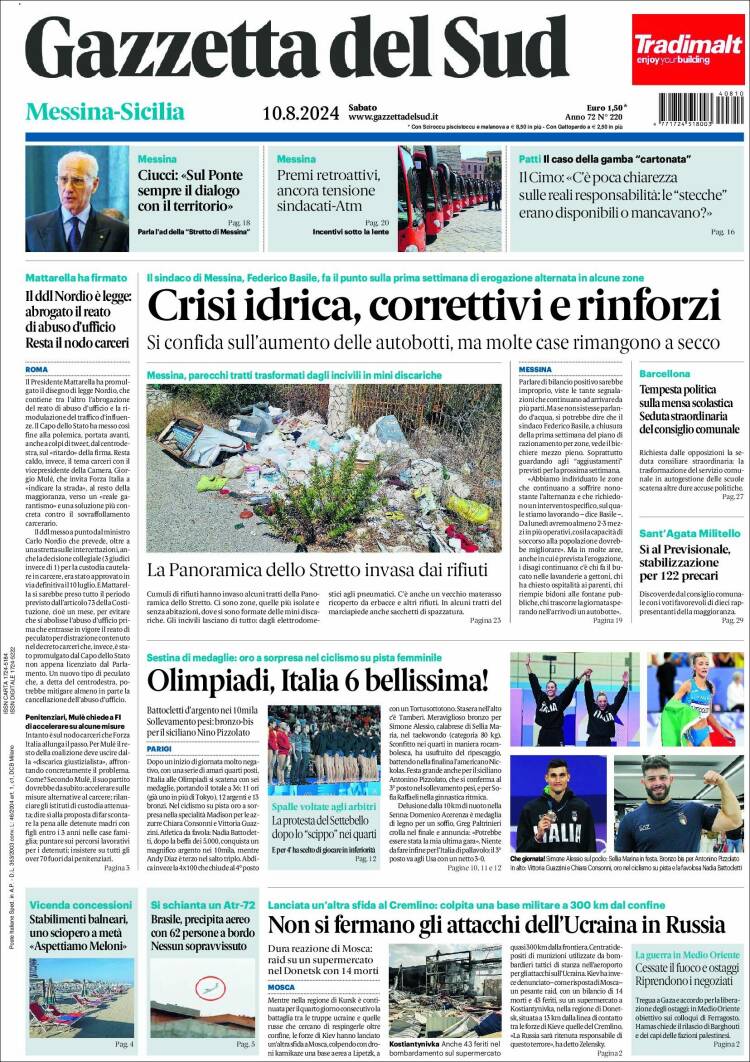 Portada de Gazzetta del Sud (Italia)