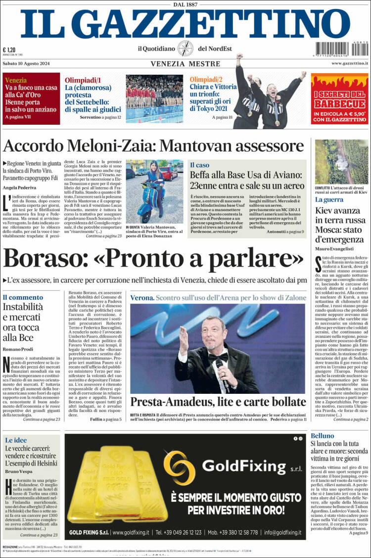 Portada de Il Gazzettino (Italia)