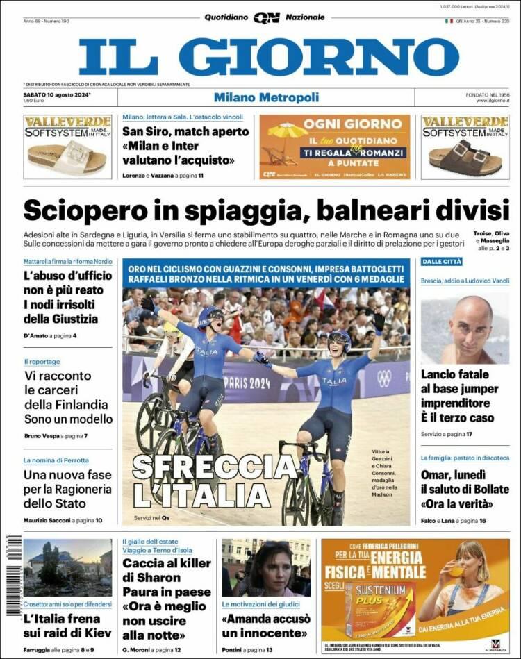 Portada de Il Giorno (Italia)