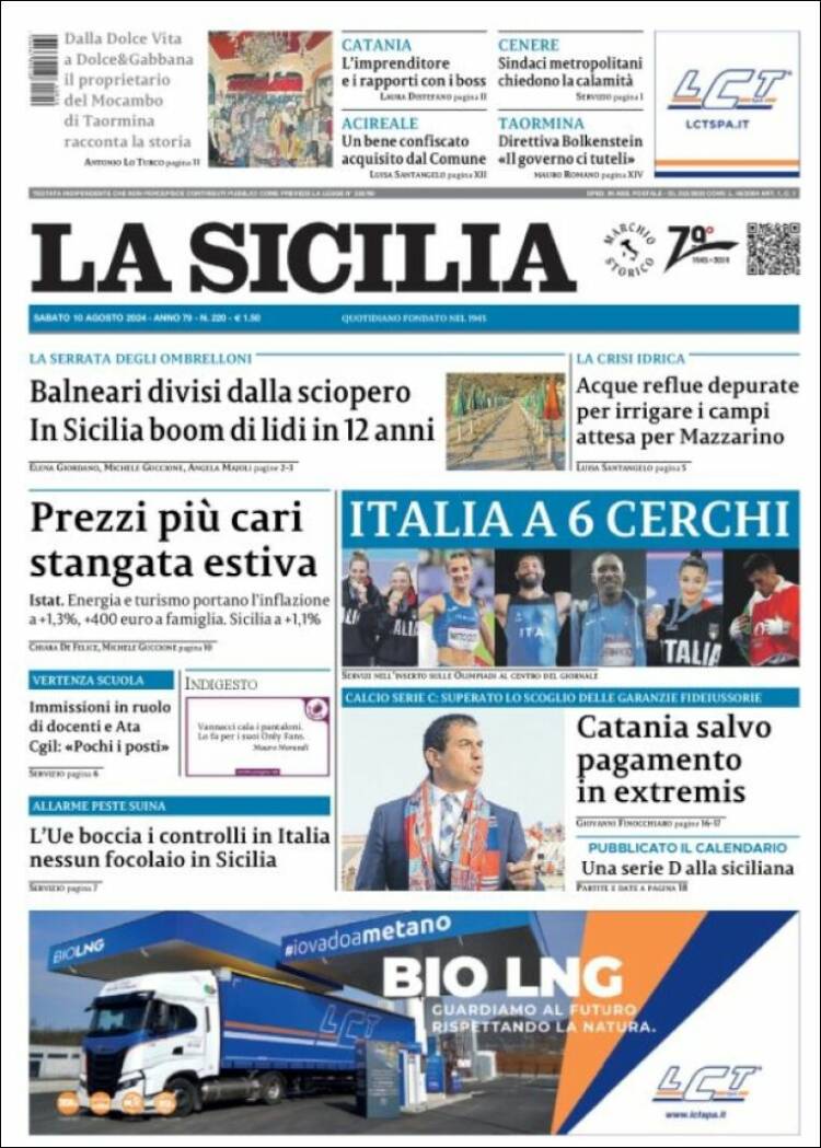 Portada de La Sicilia (Italia)