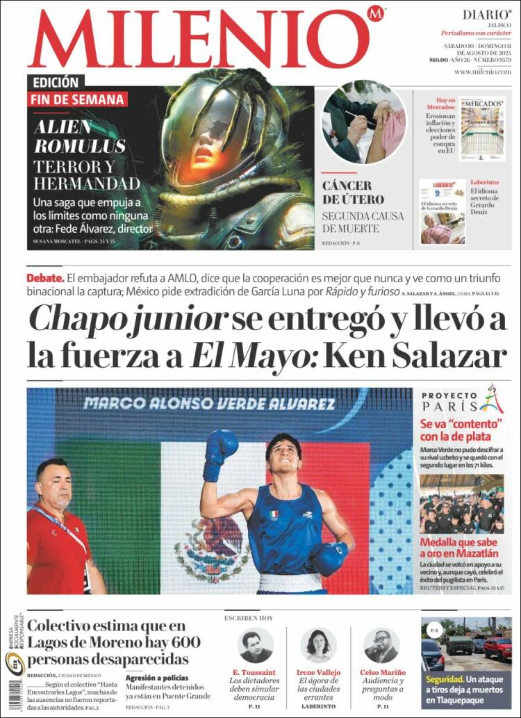Portada de Milenio - Jalisco (México)
