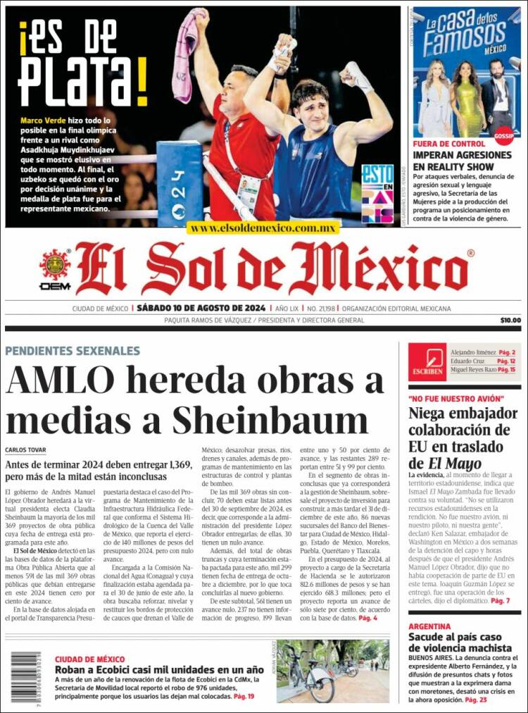 Portada de El Sol de México (México)