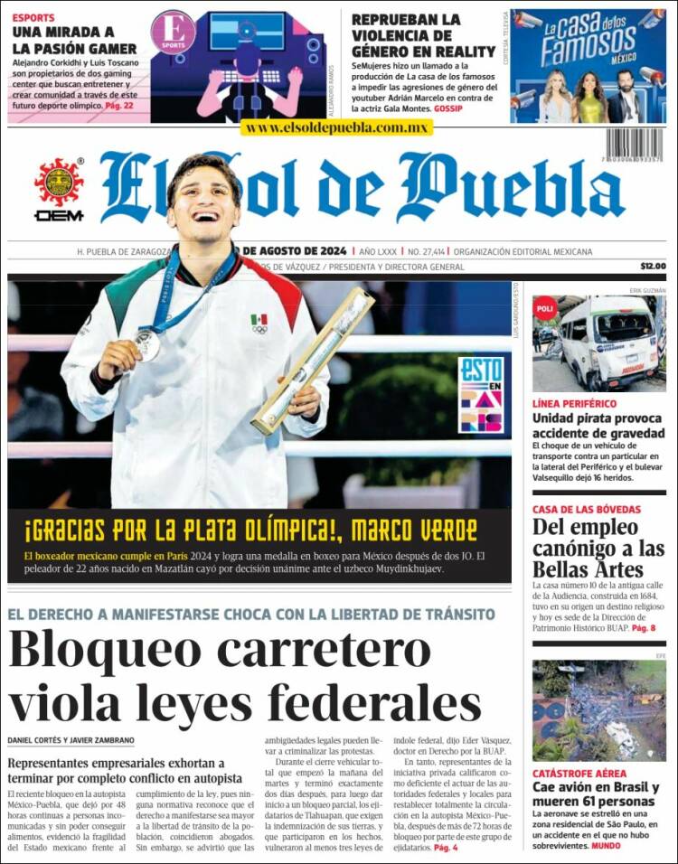 Portada de El Sol de Puebla (México)