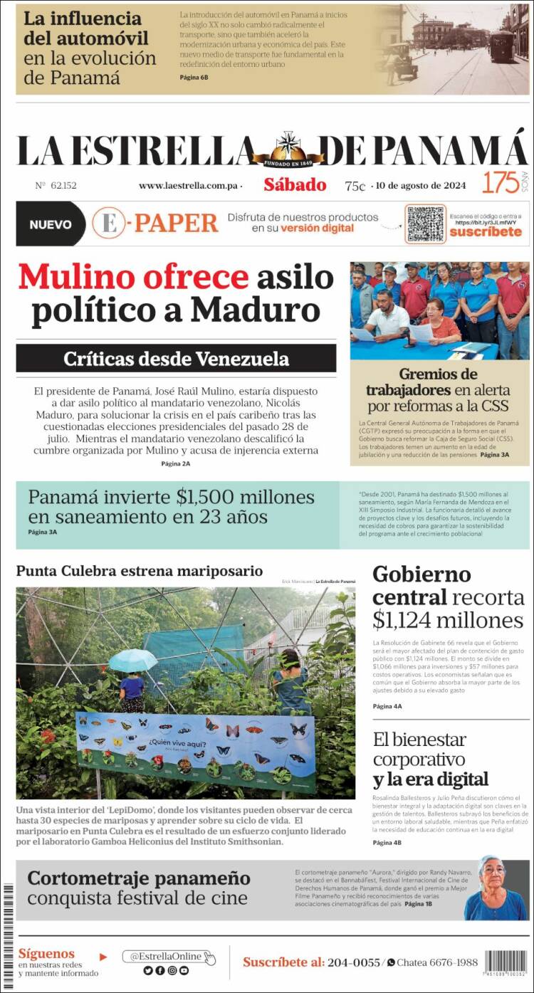 Portada de La Estrella de Panamá (Panam&aacute;)