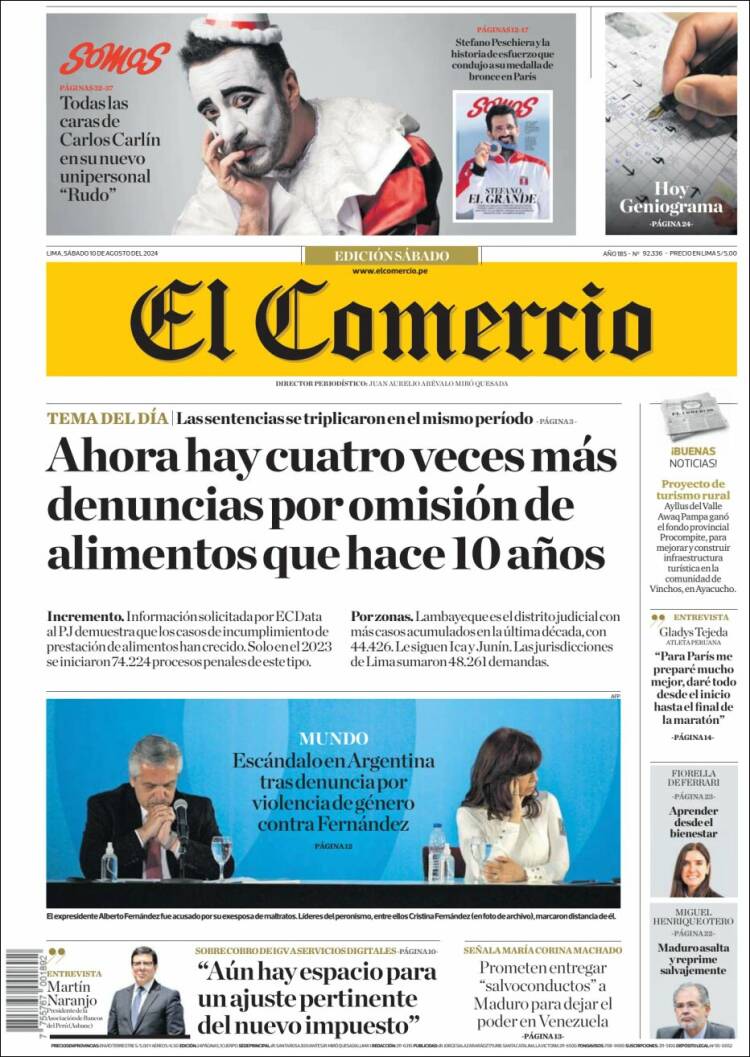 Portada de El Comercio (Per&uacute;)