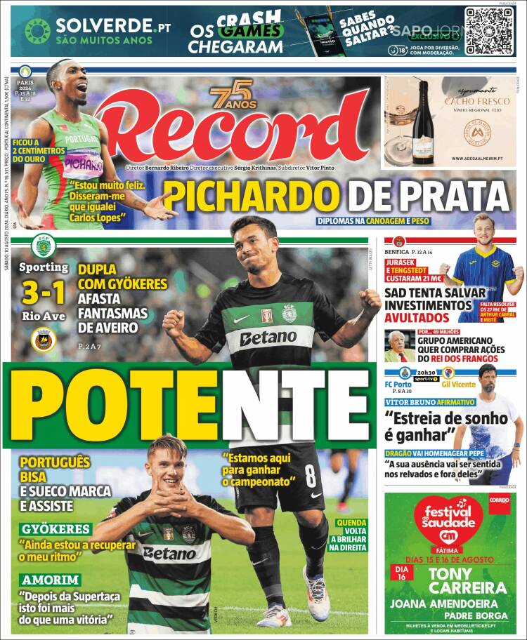 Portada de Jornal de Negócios (Portugal)
