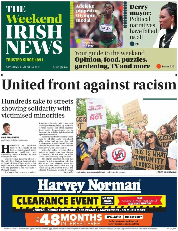 Portada de Irish News (Reino Unido)