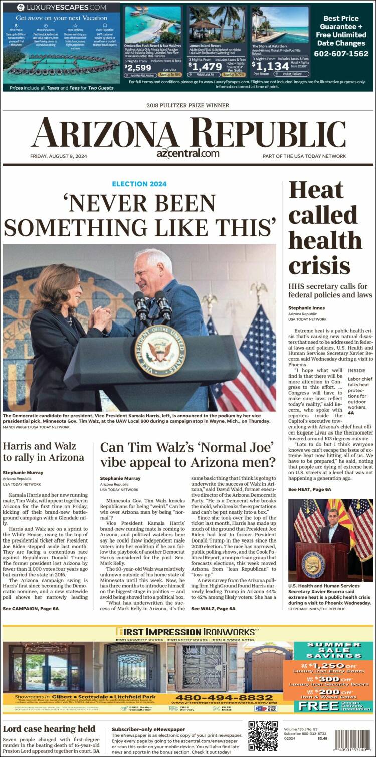 Portada de Arizona Republic News (USA)