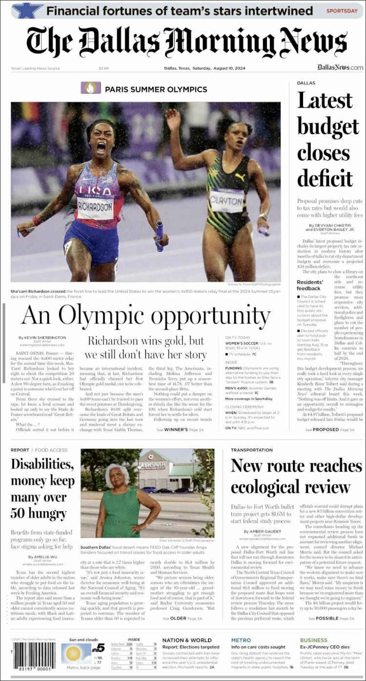 Portada de Dallas Morning News (USA)