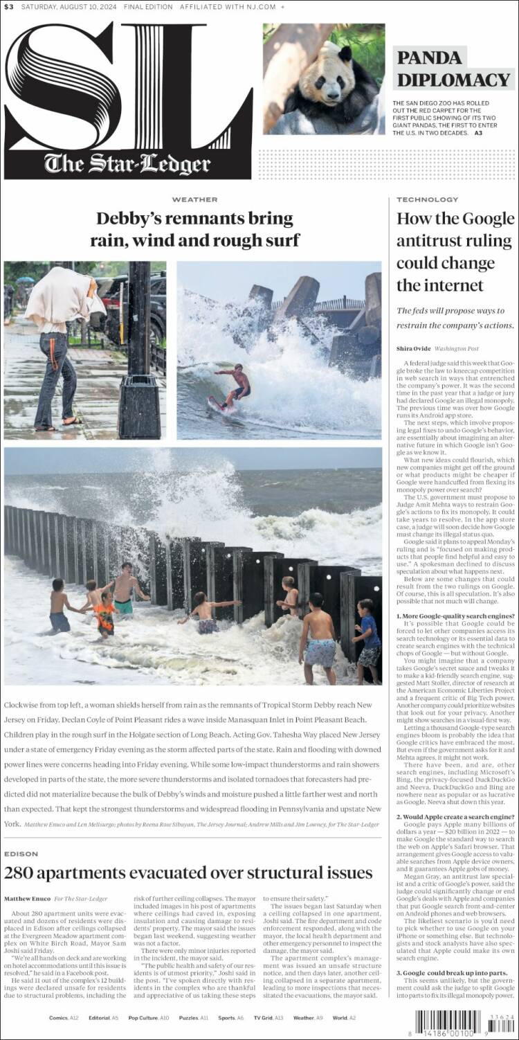 Portada de Star-Ledger (USA)