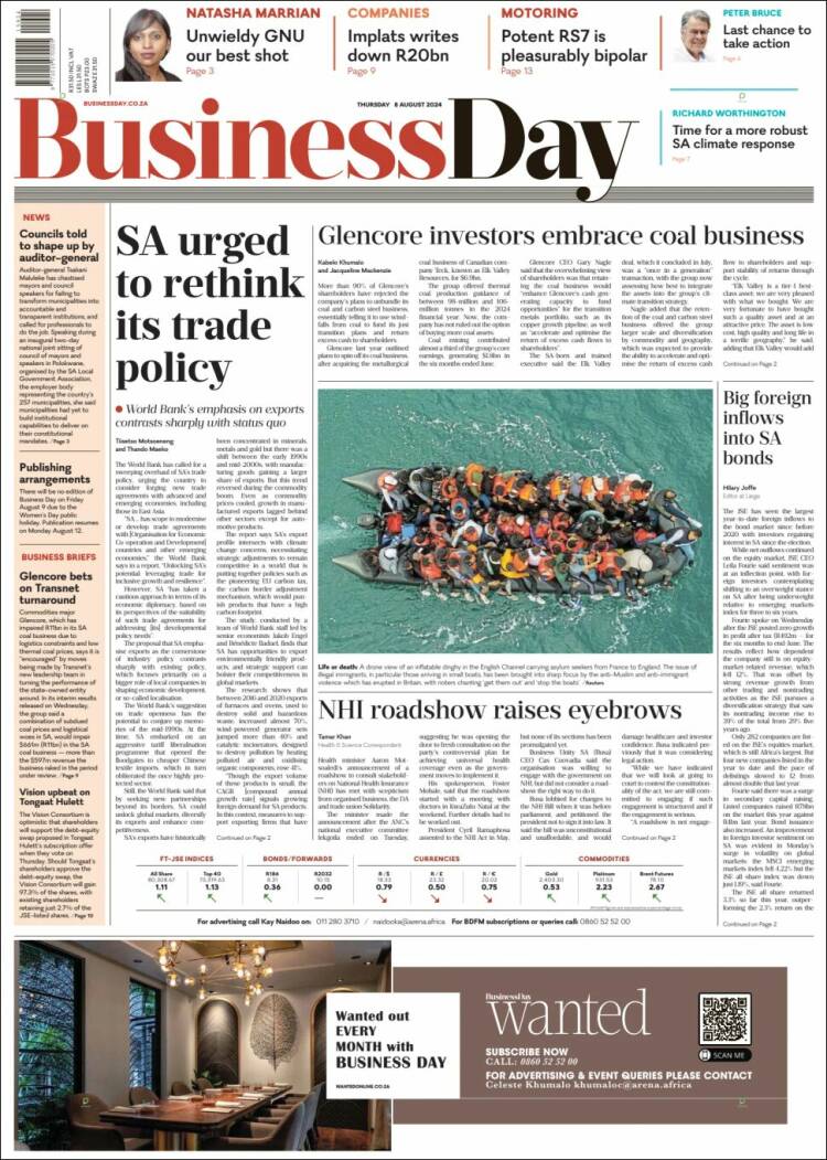 Portada de Business Day (Sud&aacute;frica)