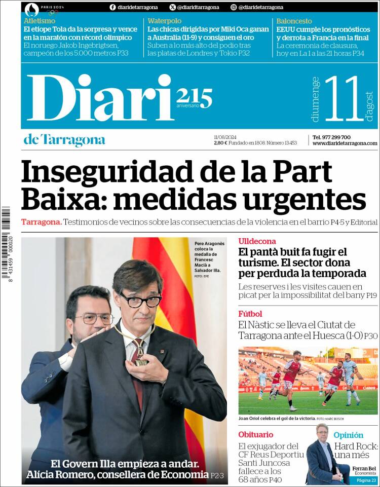 Portada de Diari de Tarragona (España)