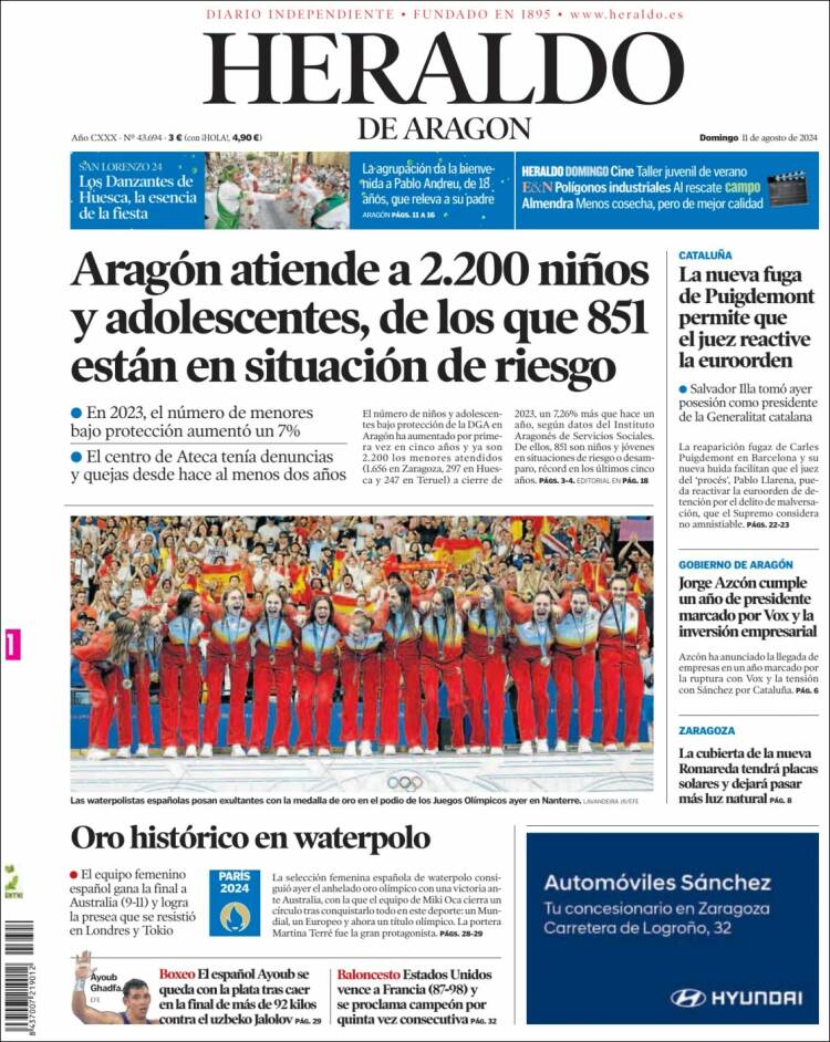 Portada de Heraldo de Aragón (España)