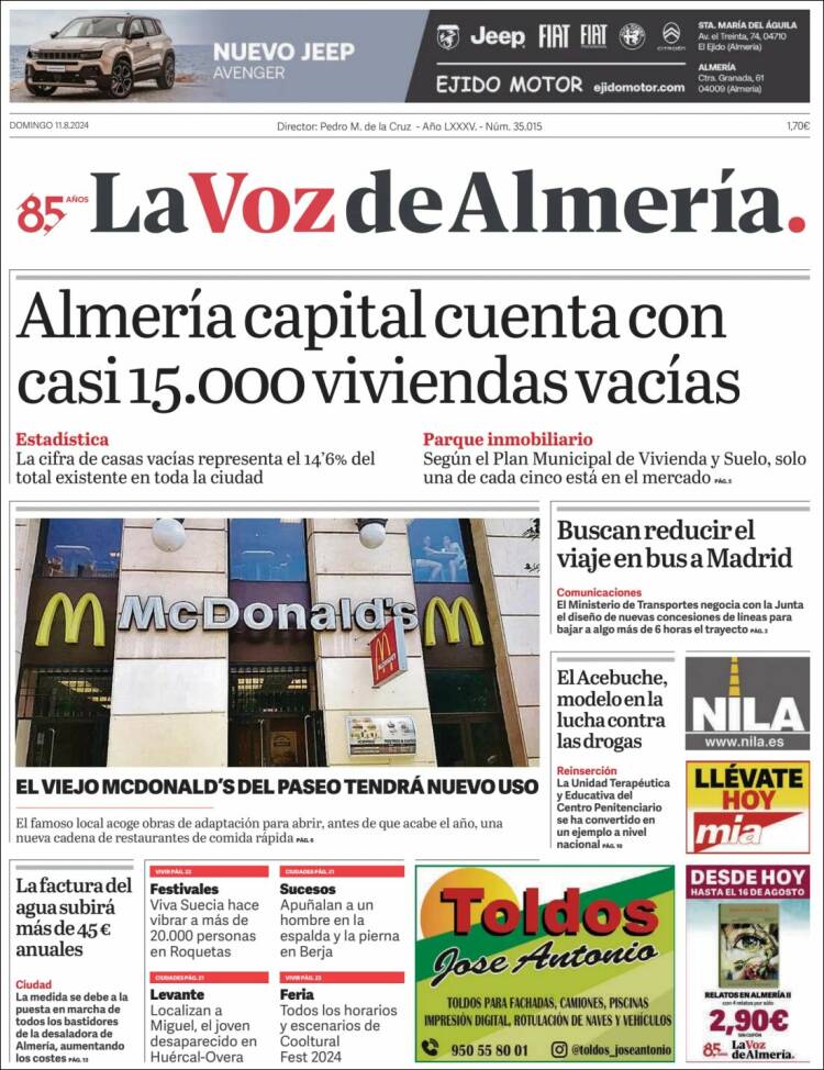 Portada de La Voz de Almería (España)