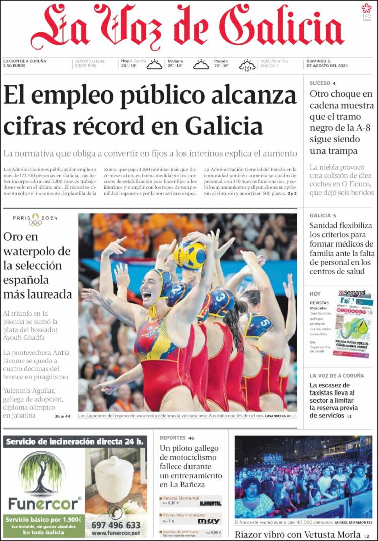 Portada de La Voz de Galicia (España)