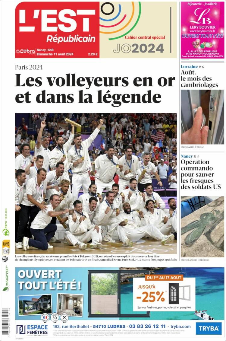 Portada de L'Est Republicain (Francia)