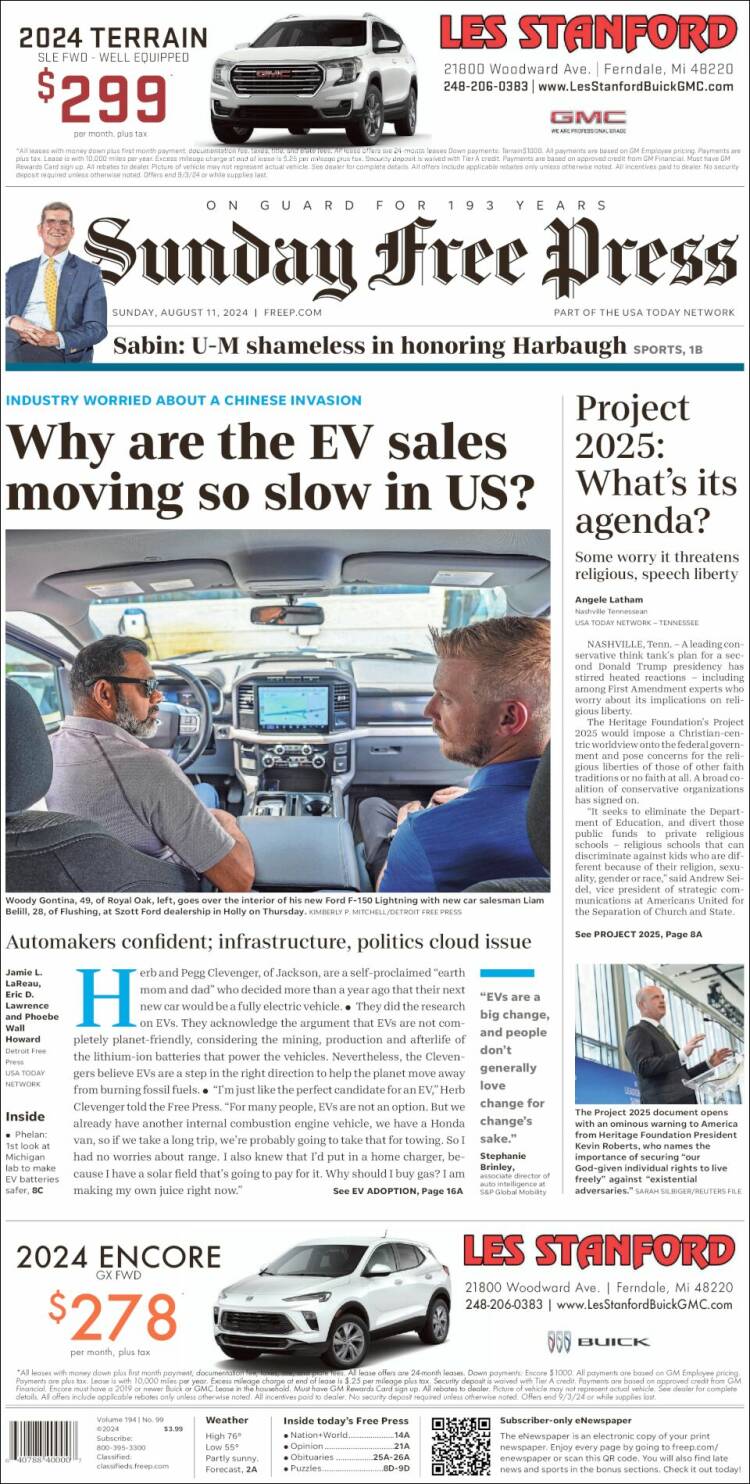 Portada de Detroit Free Press (USA)
