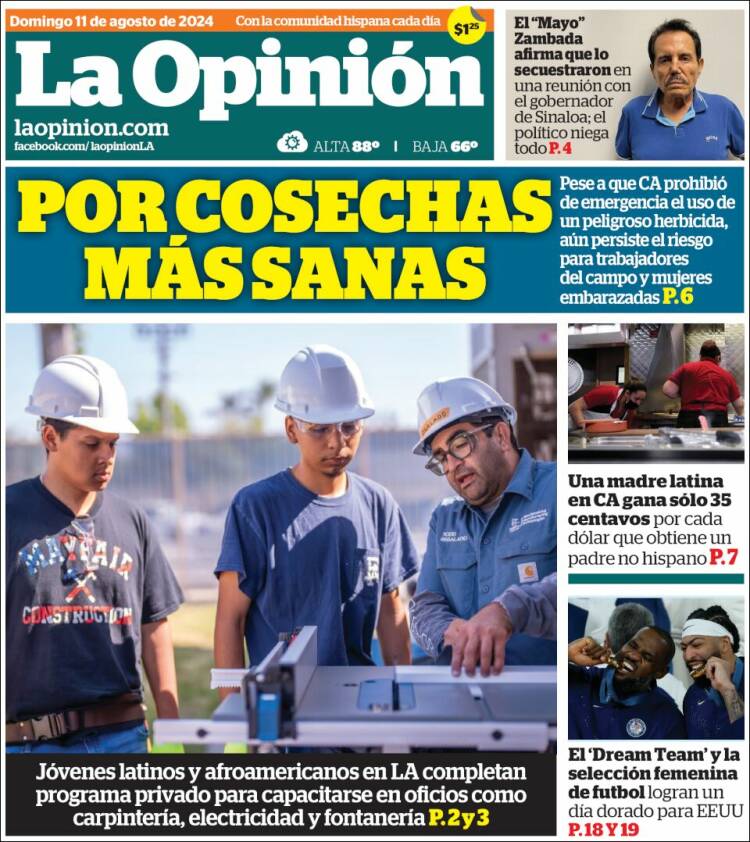 Portada de La Opinión (USA)