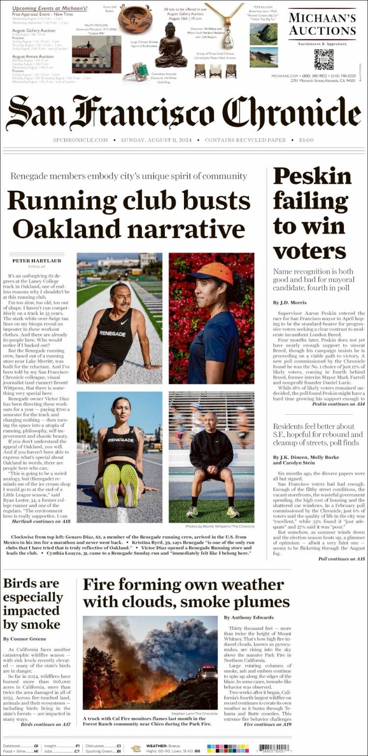 Portada de San Francisco Chronicle (USA)