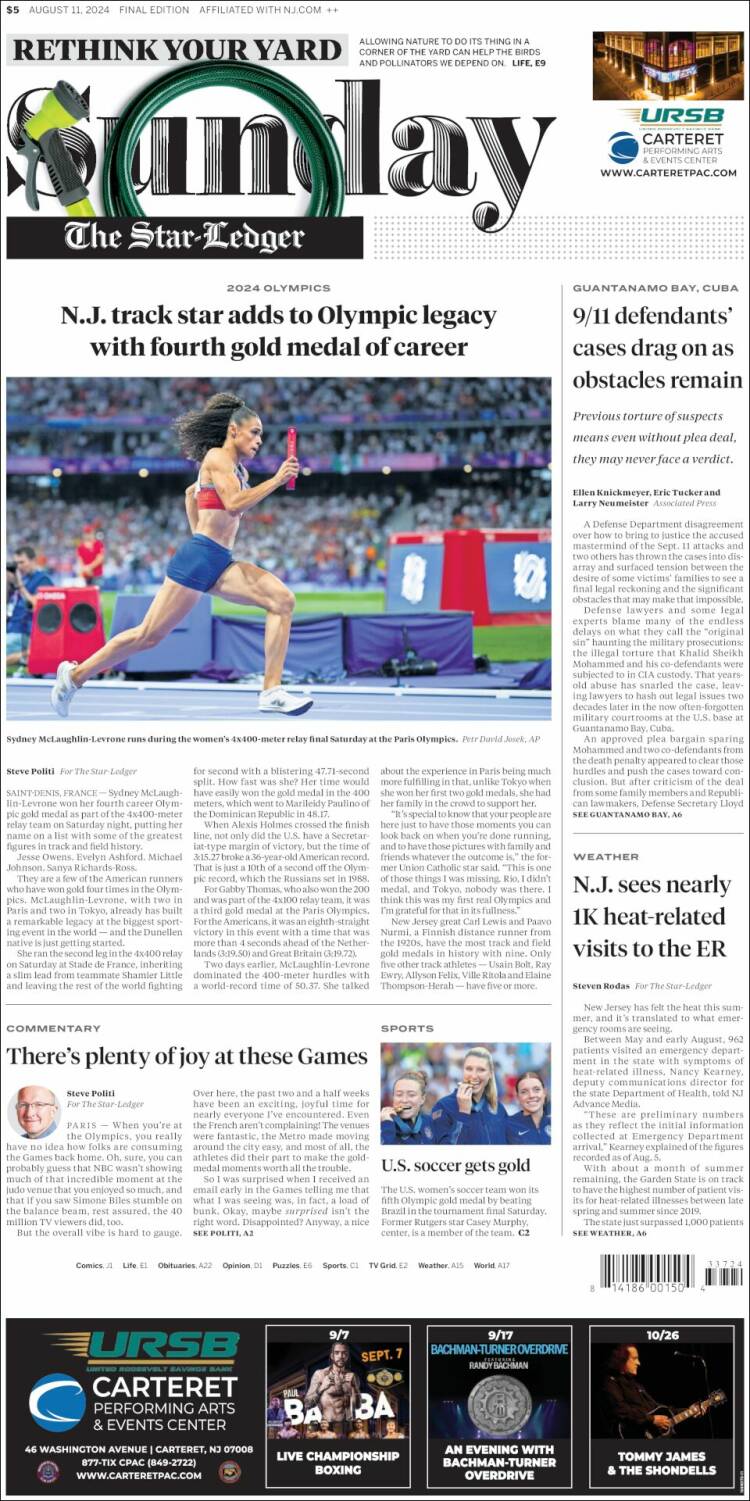 Portada de Star-Ledger (USA)