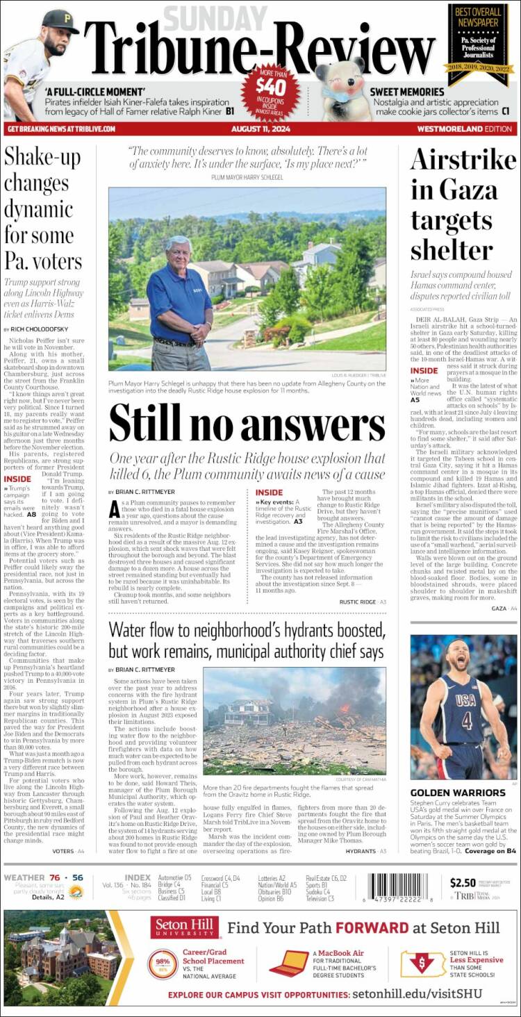 Portada de Tribune-Review (USA)