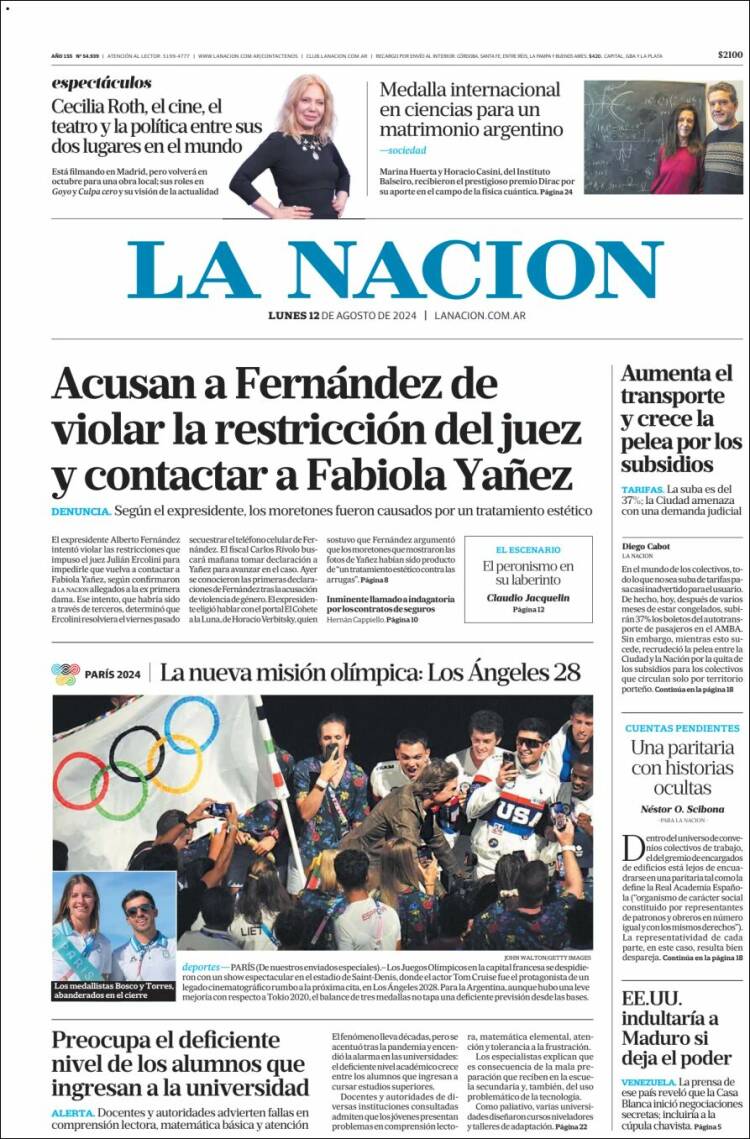 Portada de La Nación (Argentina)