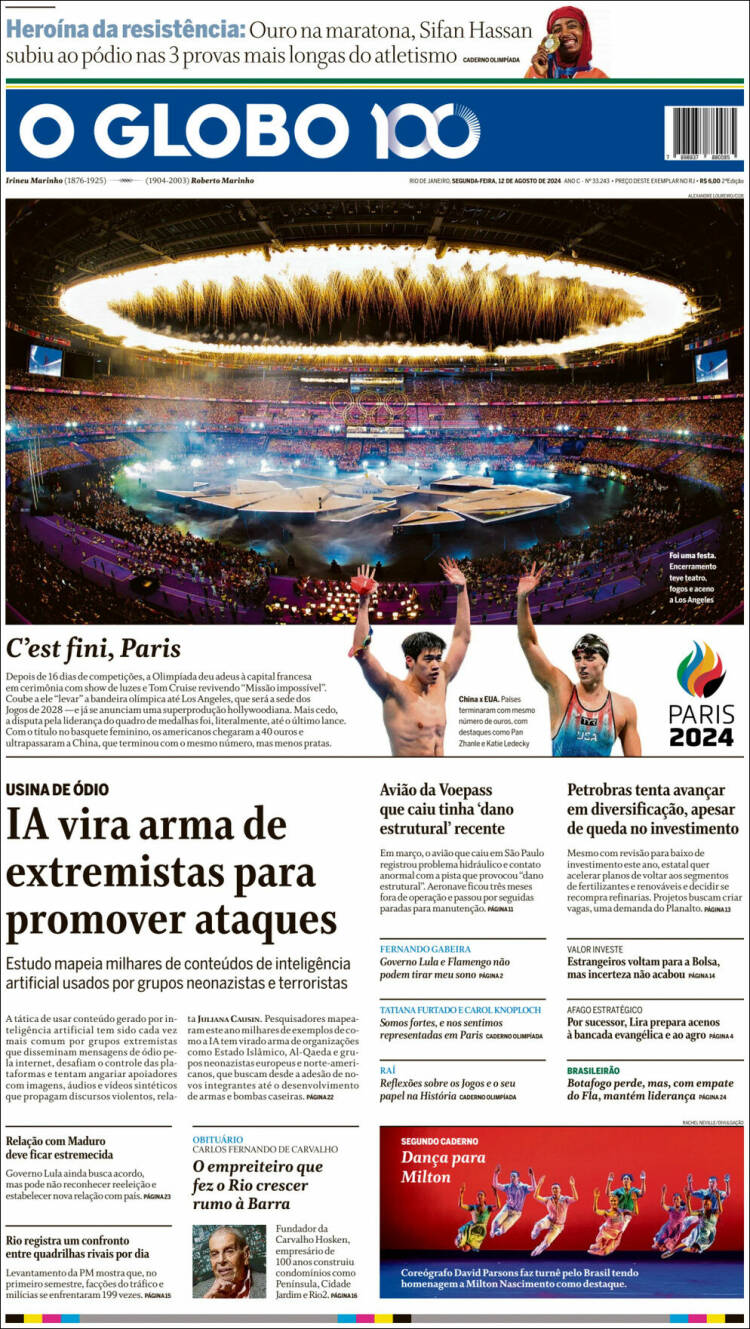 Portada de O Globo (Brasil)