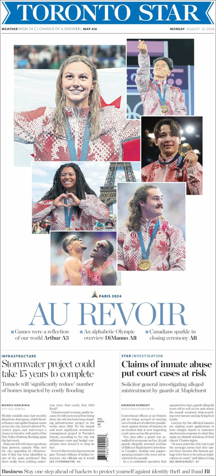 Portada de The Toronto Star (Canadá)