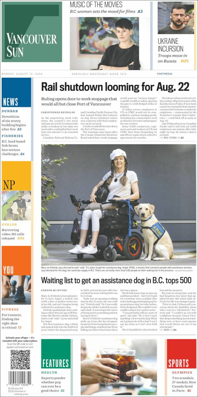 Portada de The Vancouver Sun (Canadá)