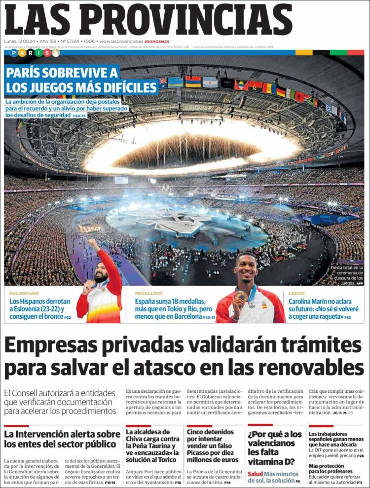 Portada de Las Provincias (España)
