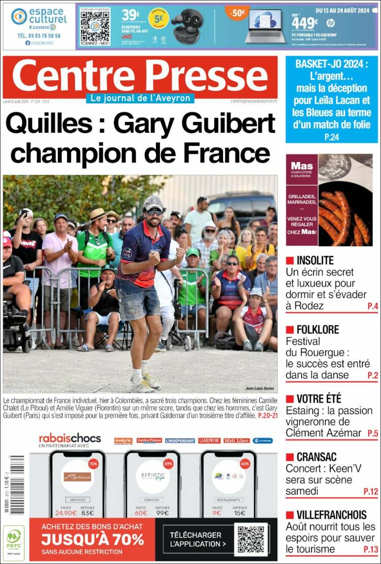 Portada de Centre Presse (Francia)