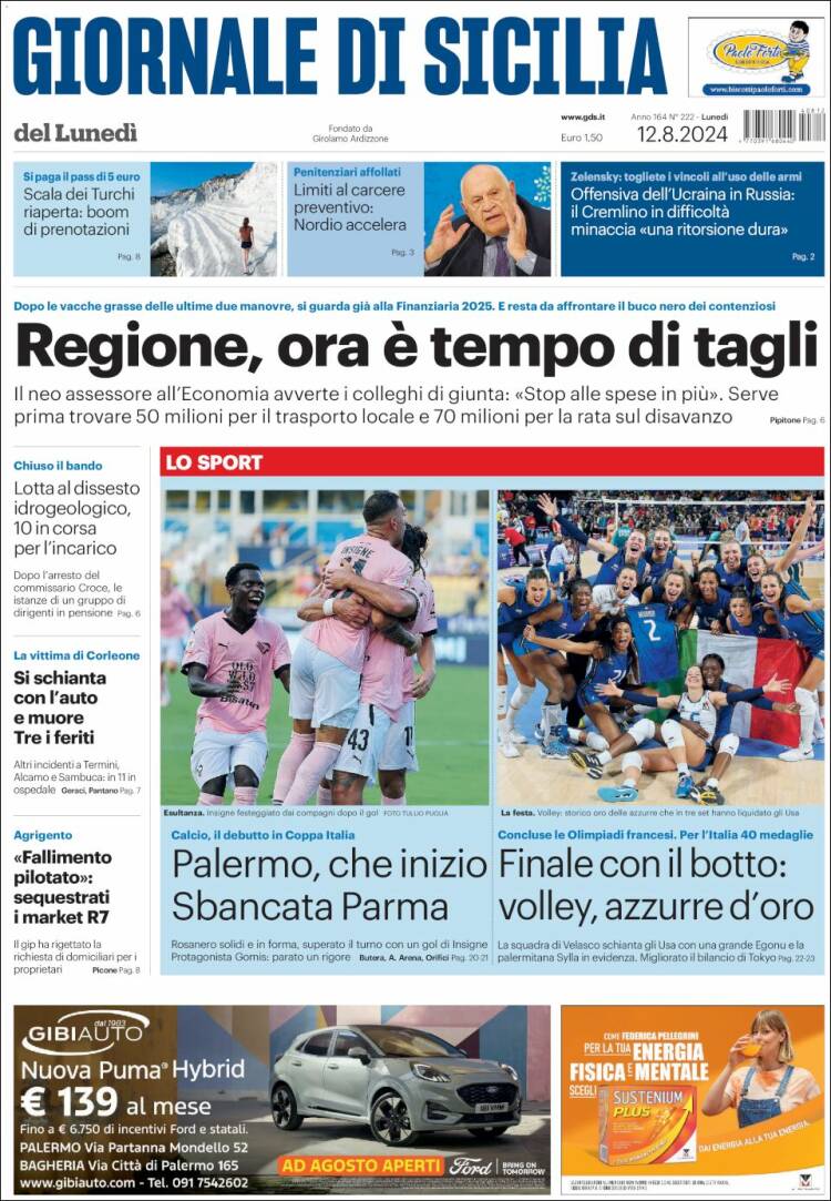 Portada de Giornale di Sicilia (Italia)