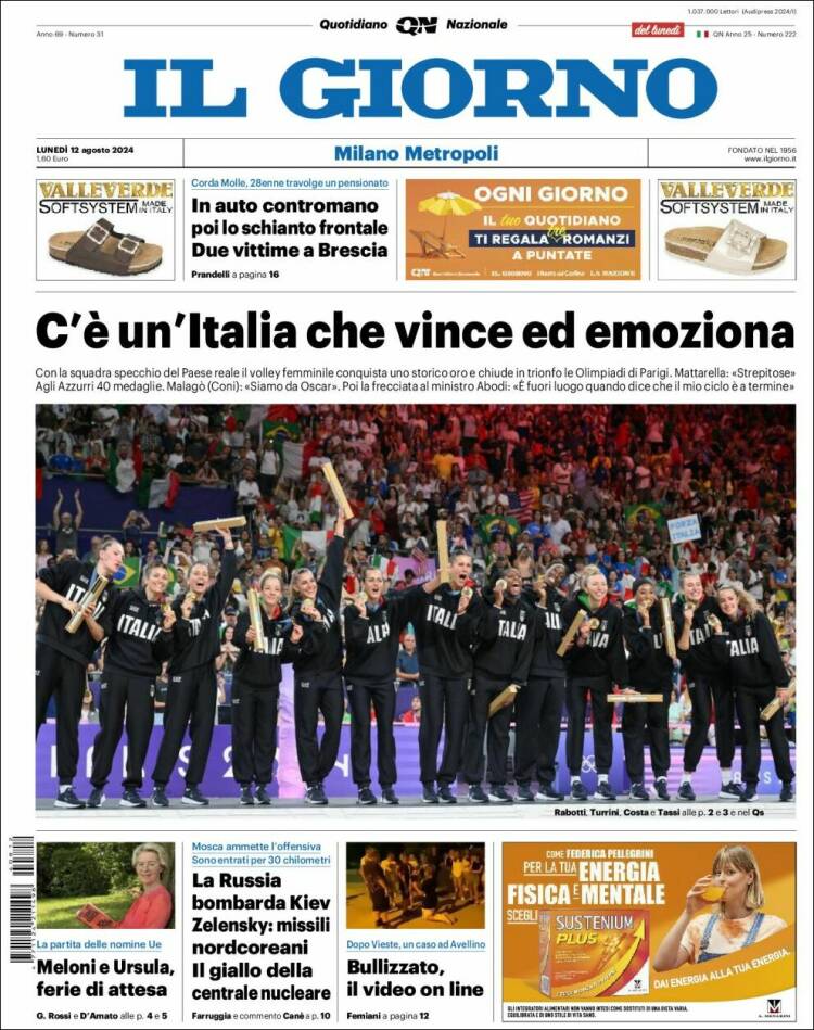 Portada de Il Giorno (Italia)