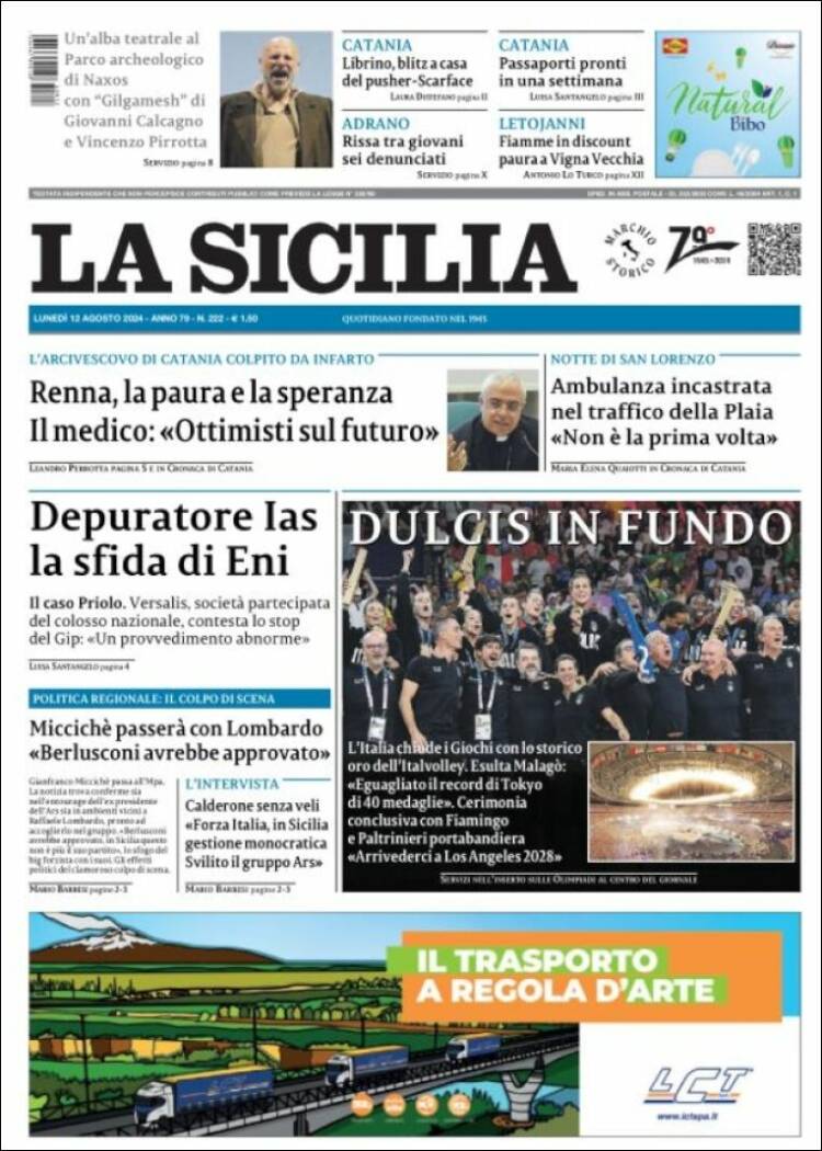 Portada de La Sicilia (Italia)