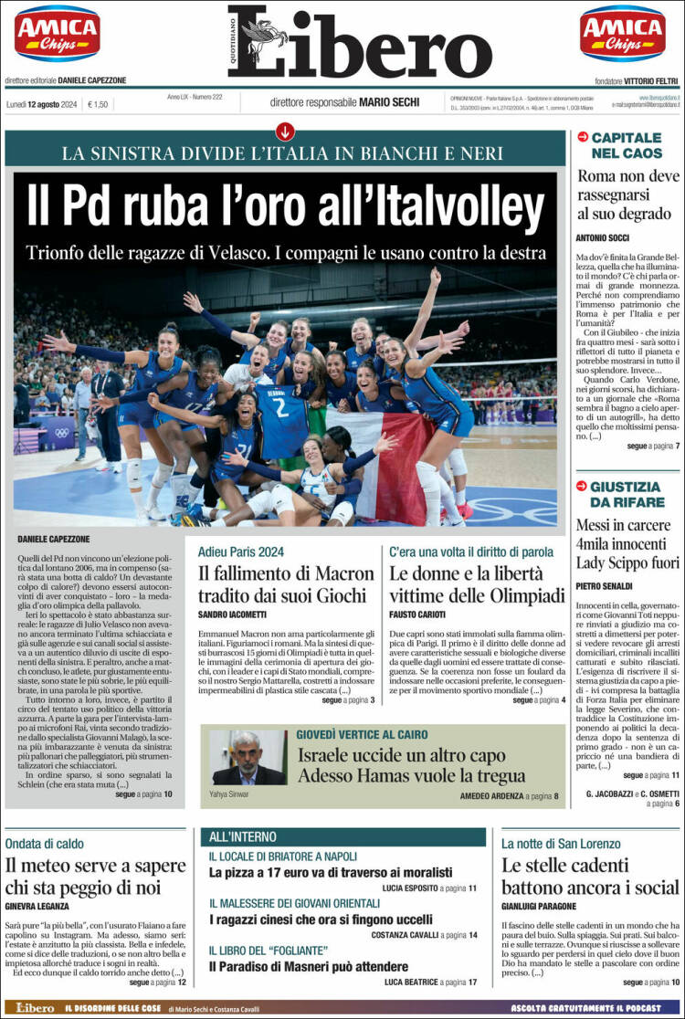 Portada de Libero (Italia)