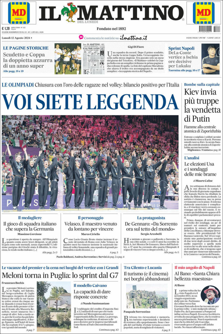 Portada de Il Mattino (Italia)