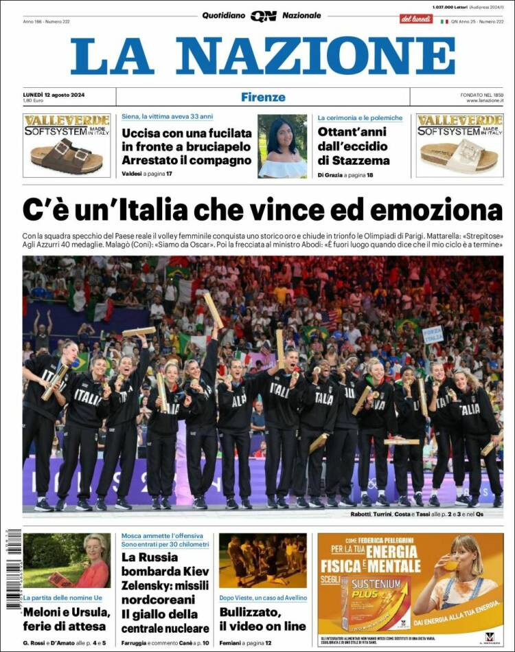 Portada de La Nazione (Italia)