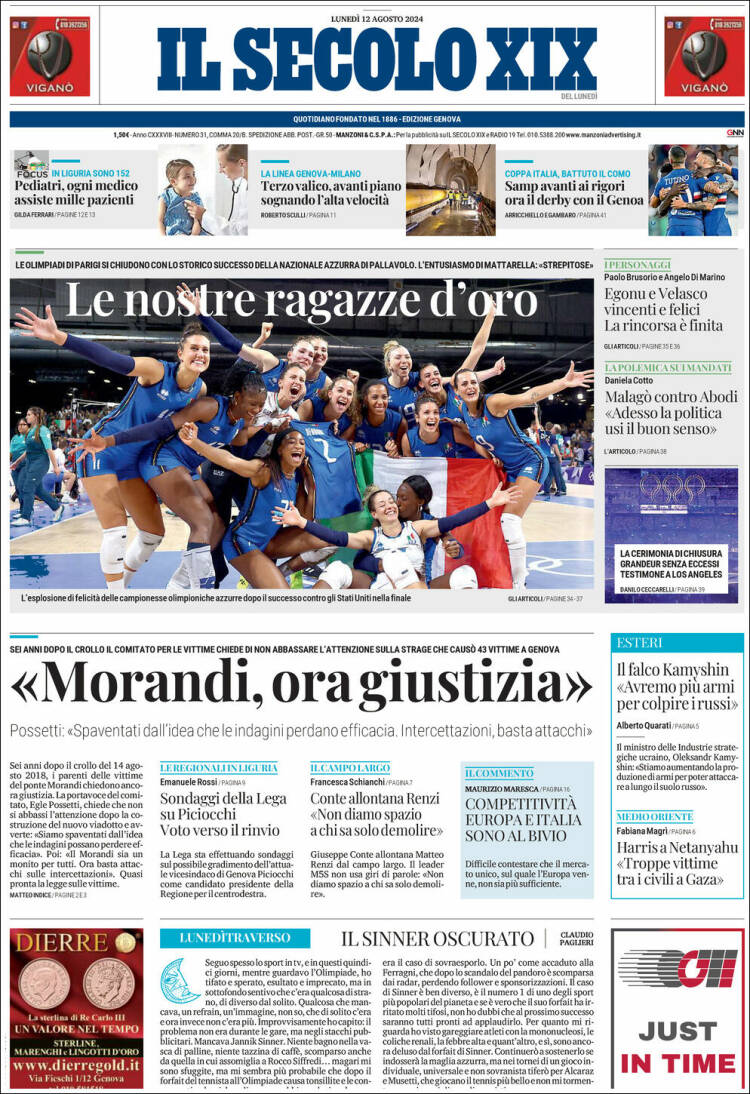Portada de Il Secolo XIX (Italia)
