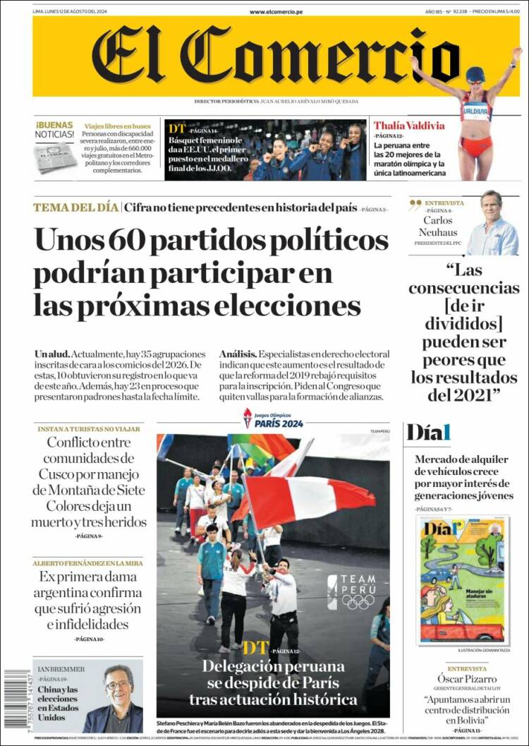 Portada de El Comercio (Per&uacute;)