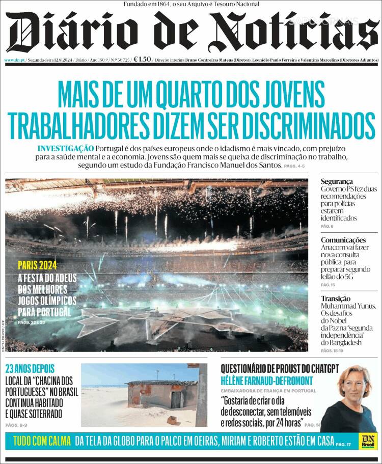 Portada de Diário de Noticias (Portugal)